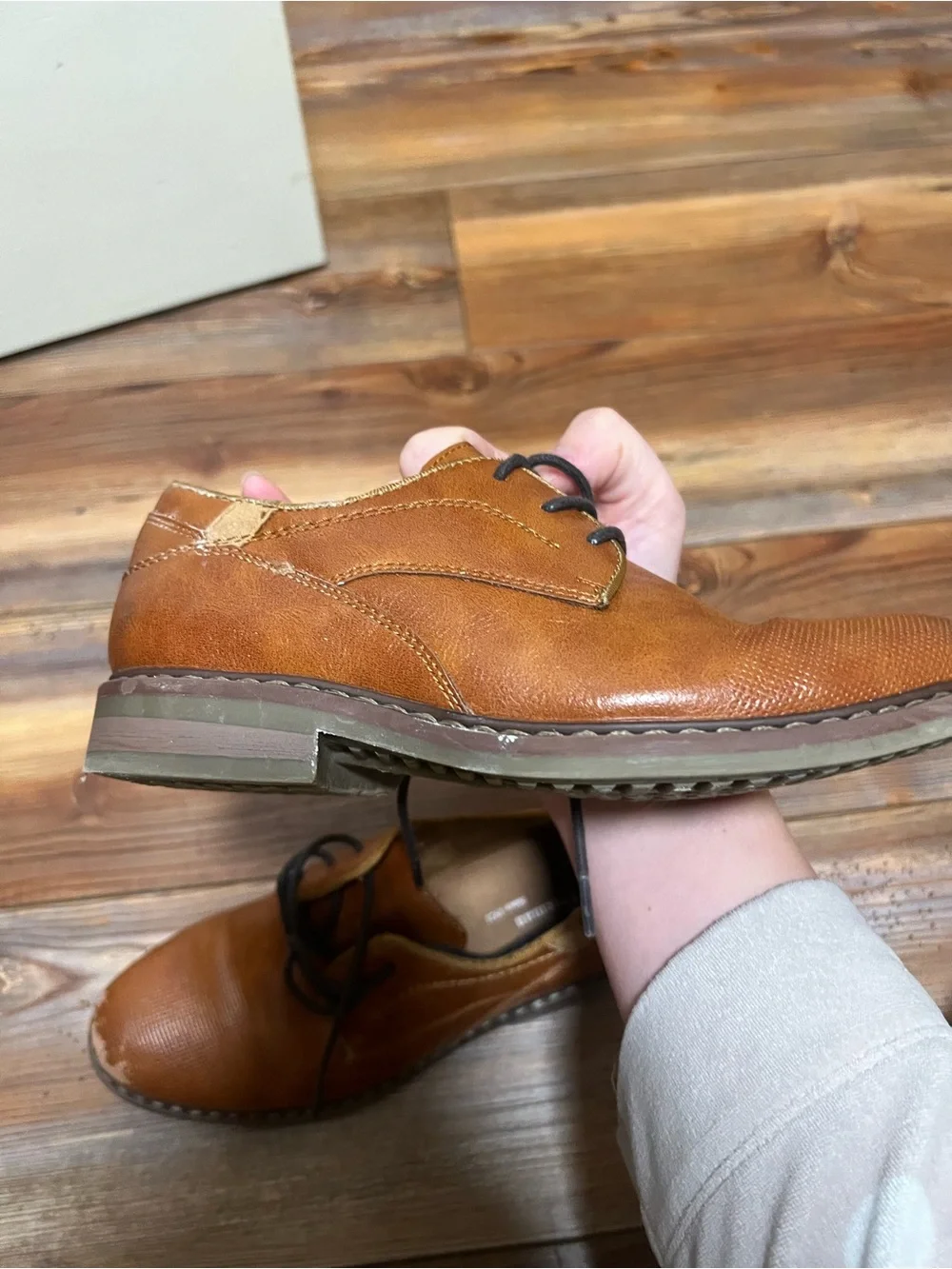 Boys Tan Leather Lace-Up Dress Shoes